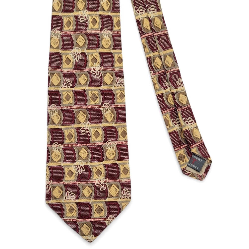 Robert Talbott‎ Mens XLong Silk Tie Geometric Brown Red Designer Classic